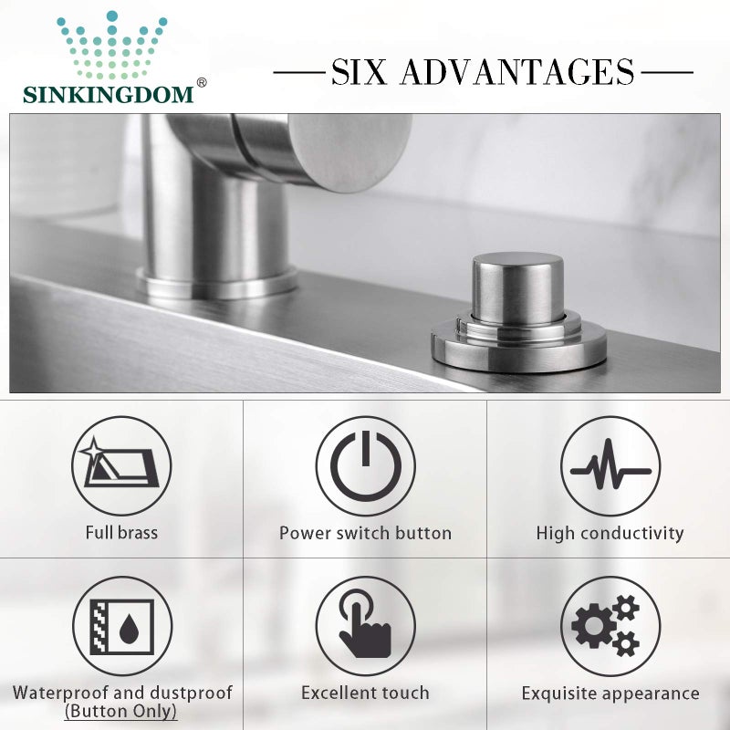 SINKINGDOM SinkTop Air Switch Kit (Long Full Brass Button) for Disposal, Dual Outlet, (Brushed Nickel) - Image 3